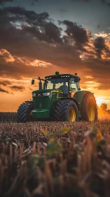 Sunset harvest hero rolling through a glowing field.