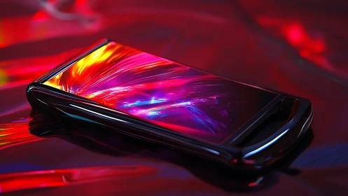 Smartphone with Holographic Display Against Luminous Background.