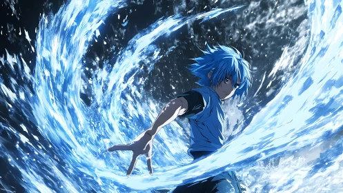 Hydrokinetic adolescent generating spiraling aqueous vortex field.