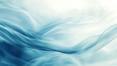 Ethereal blue waves flow through a serene abstract sky