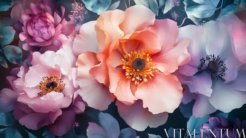 Blooming Garden of Pink and Coral Flowers Radiant with Light.