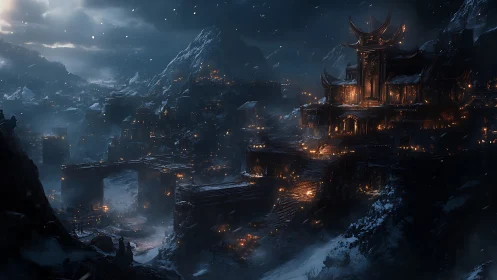 Moonlit mountain citadel hums with ember-bright secrets