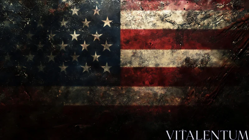 Weathered American flag shows corroded texture and decay