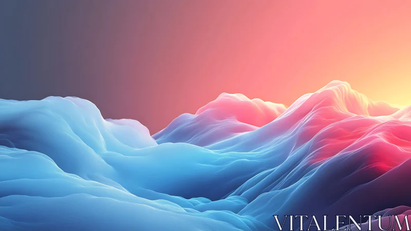 Luminous pastel mountains under vibrant digital sunrise.