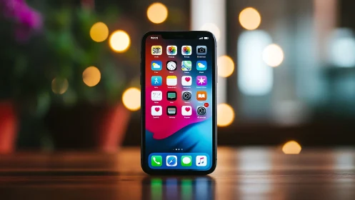 Smartphone Glowing with Golden Bokeh Light at Night.