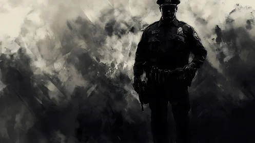 Silent watch in swirling shadows of a city night.