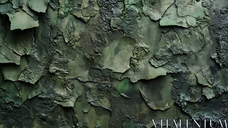 Peeling green paint texture on corroded metal surface.