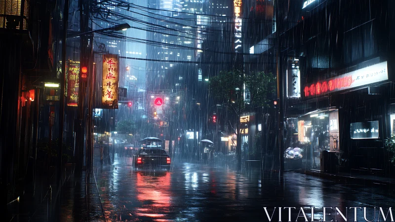 Midnight city rain turning neon streets into quiet mirrors.