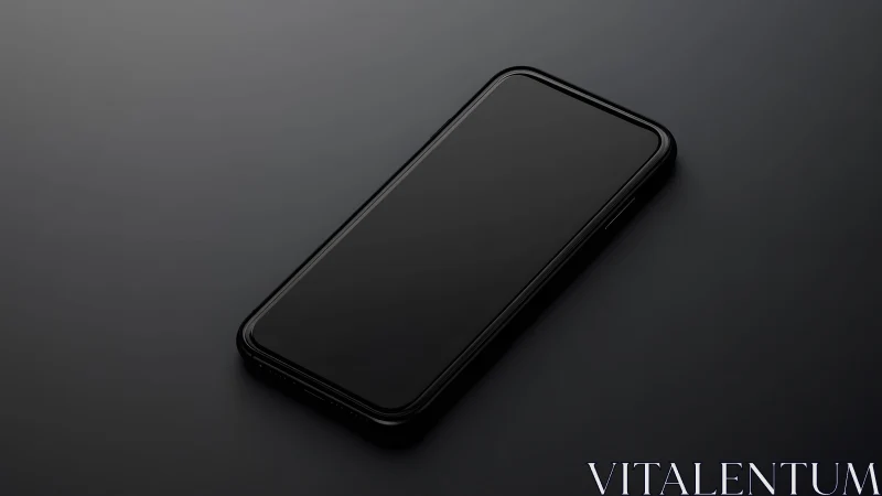 Modern smartphone on dark matte surface, minimalist style.