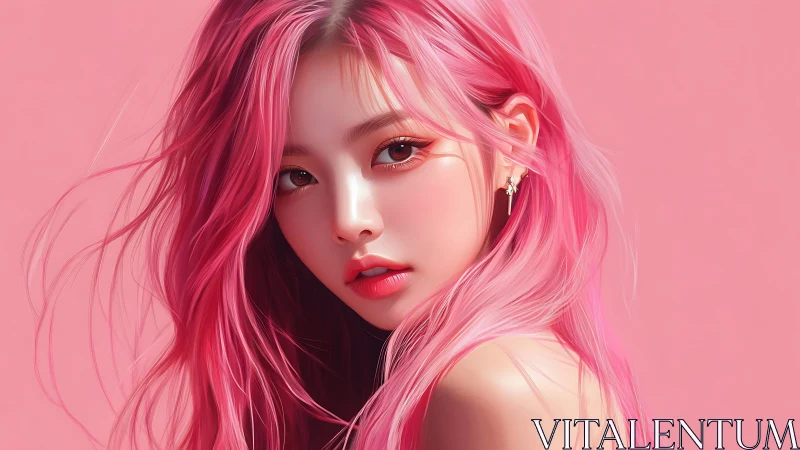 Pink haired woman rendered in detailed digital portrait