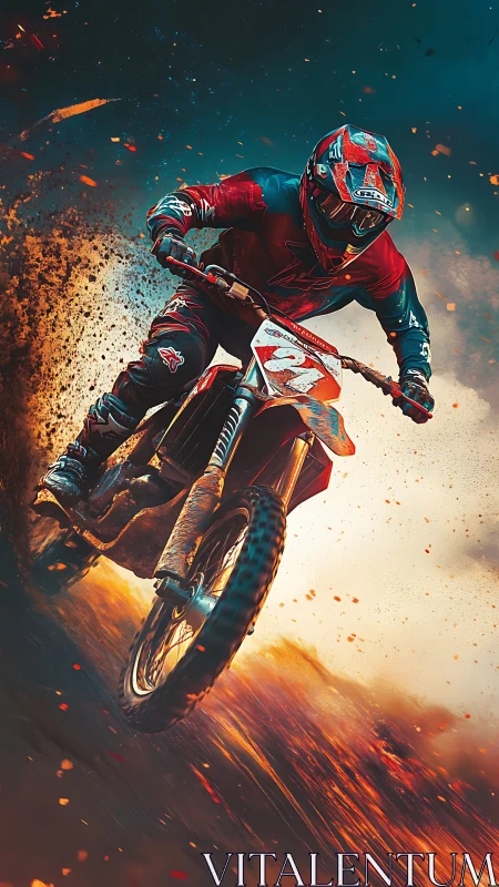 Dynamic motocross rider captured in high-contrast digital motion
