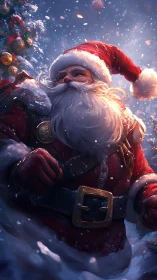 Heroic Santa portrait in dynamic snowy cinematic lighting.