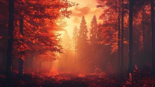 Forest Fire Ablaze: Autumnal Woodland Engulfed in Flames.