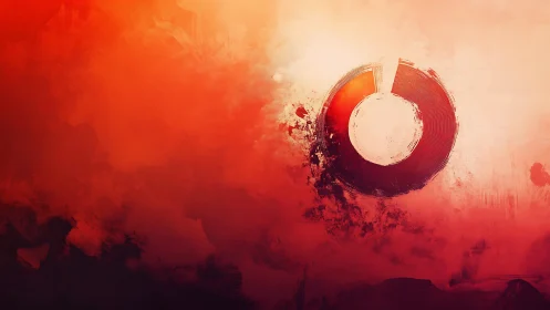 Radial control glyph emerging from turbulent crimson field.