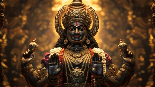 Hindu deity statue rendered with ornate golden detailing