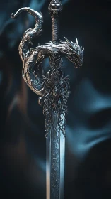 Silver dragon-wrought sword humming with cold mythic hunger.