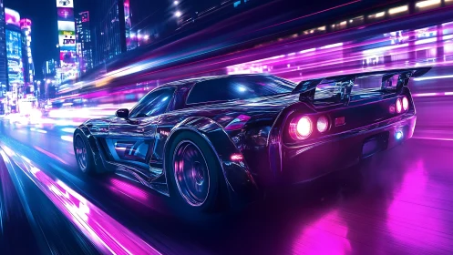 Neon turbo racer tearing through electric city streets.