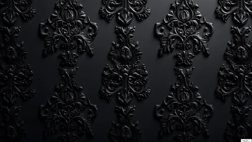 Black baroque ornamental relief pattern on dark surface.