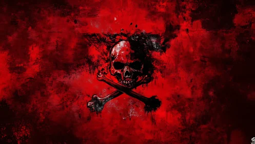 Grunge skull and crossbones on distressed red textured field