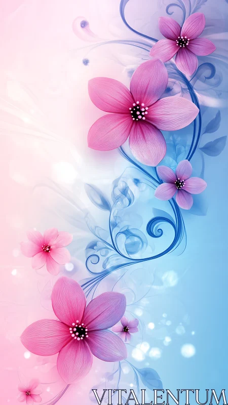 Digital illustration showcasing gradient-rendered botanical forms with chromatic separation