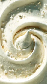 Swirling whipped cream spiral glows with golden sparkle.