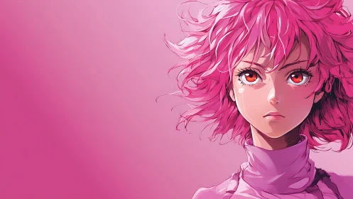 Vibrant pink-haired anime portrait utilizes dynamic negative space