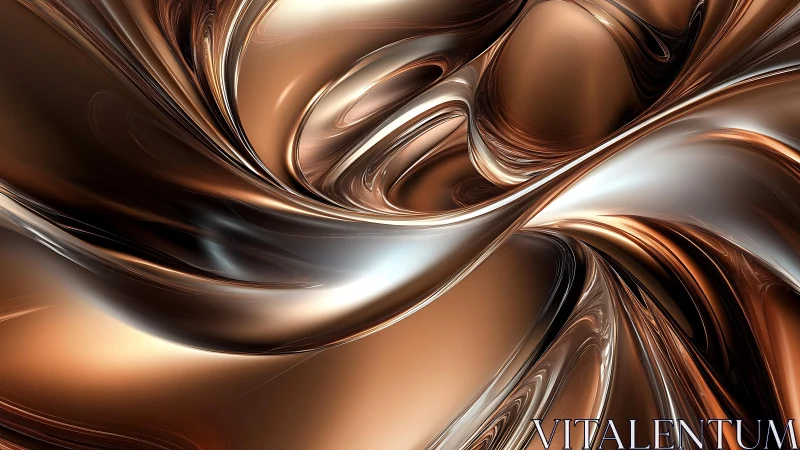 Metallic Abstract Swirl in Bronze and Silver Tones, Digital Art.