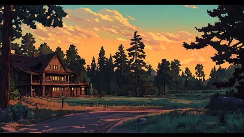 Cabin windows quietly drink in the last embers of sunset