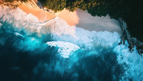 Tropical shoreline captures turquoise surf striking golden cove