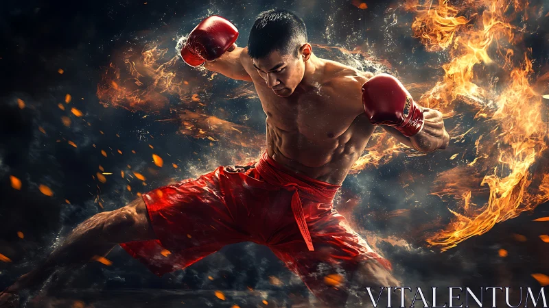 Explosive Combat: Dynamic Kickboxing in Pyrotechnic Setting.