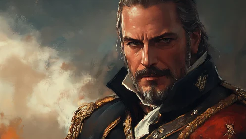 Commanding naval officer portrait in stormlit oil style.