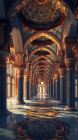 Digital render depicts ornate arched corridor with columns in series