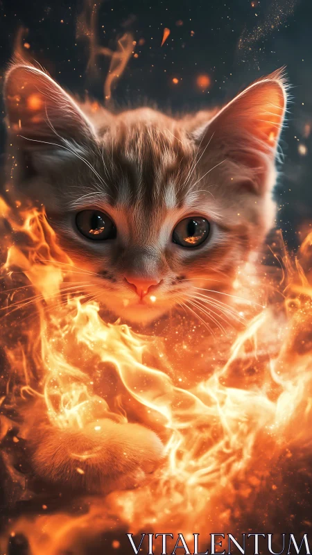 Inferno Feline Ignites With Blazing Eyes Against Cosmic Darkness