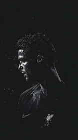 Moody football portrait in stark monochrome lighting study.