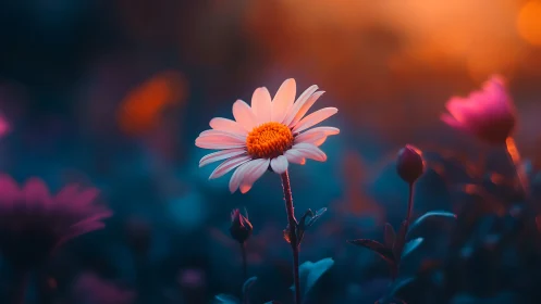 Luminous Daisy Against Twilight Bokeh Canvas.