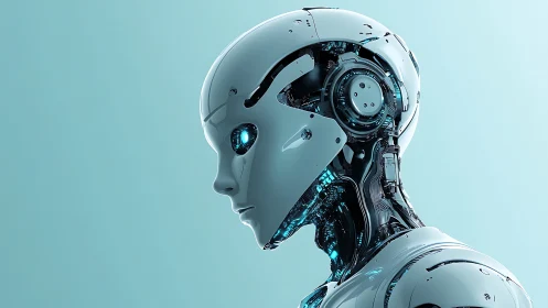 Graceful futuristic robot gazing ahead with quiet curiosity.