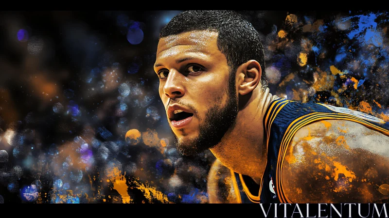 Basketball player portrait rendered with digital paint effects