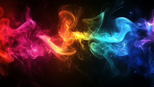 Chromatic energy plumes merging across dark voidscape.