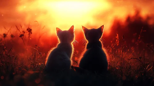 Two Silhouettes Gaze Into the Burning Horizon.