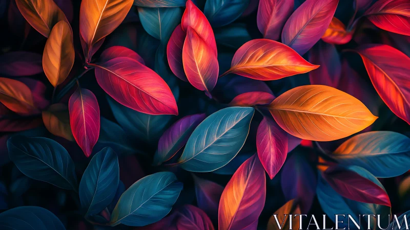 Glow-kissed leaves drifting through twilight color dreams.