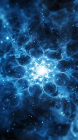 Luminous blue fractal bloom in deep cosmic space.