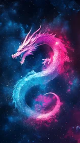 Celestial neon dragon coils through a glowing cosmic void
