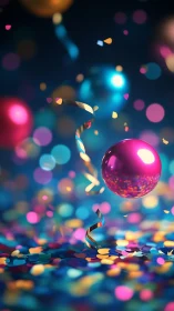 Luminous Celebration: Neon Sphere Floats Through Glowing Bokeh