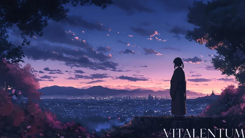 Quiet hillside evening above a softly glowing cityscape.