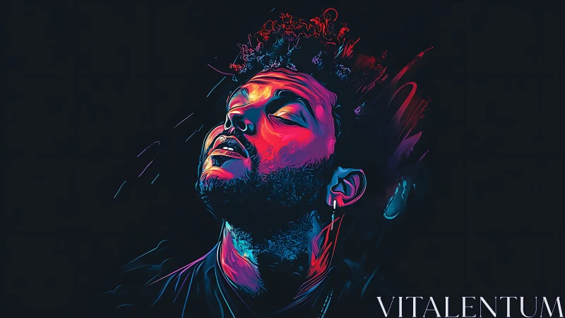 Neon-lit portrait captures a soulful moment of quiet release