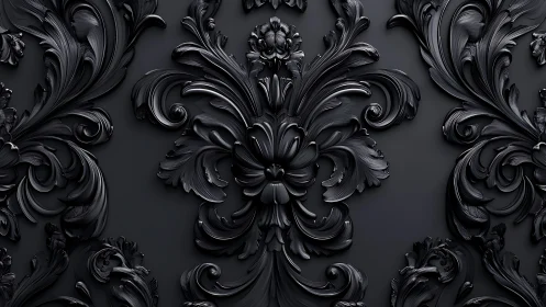 Baroque black floral relief emerges in dramatic sculpted shadows