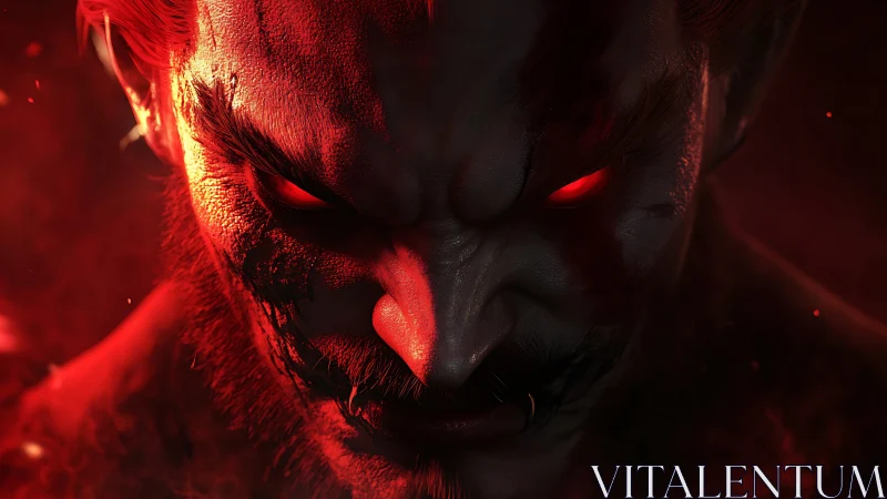 Infernal warrior glare carved in molten crimson shadow.