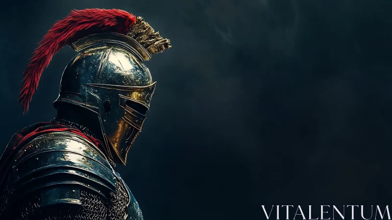 Side-lit plated knight helmet shows high-gloss metal reflectance model