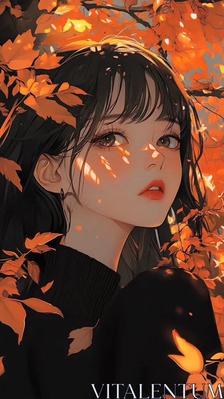 Autumn-lit anime portrait renders soft diffuse rim lighting
