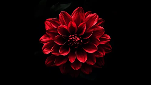 Vivid Red Dahlia Bloom Against Black Background